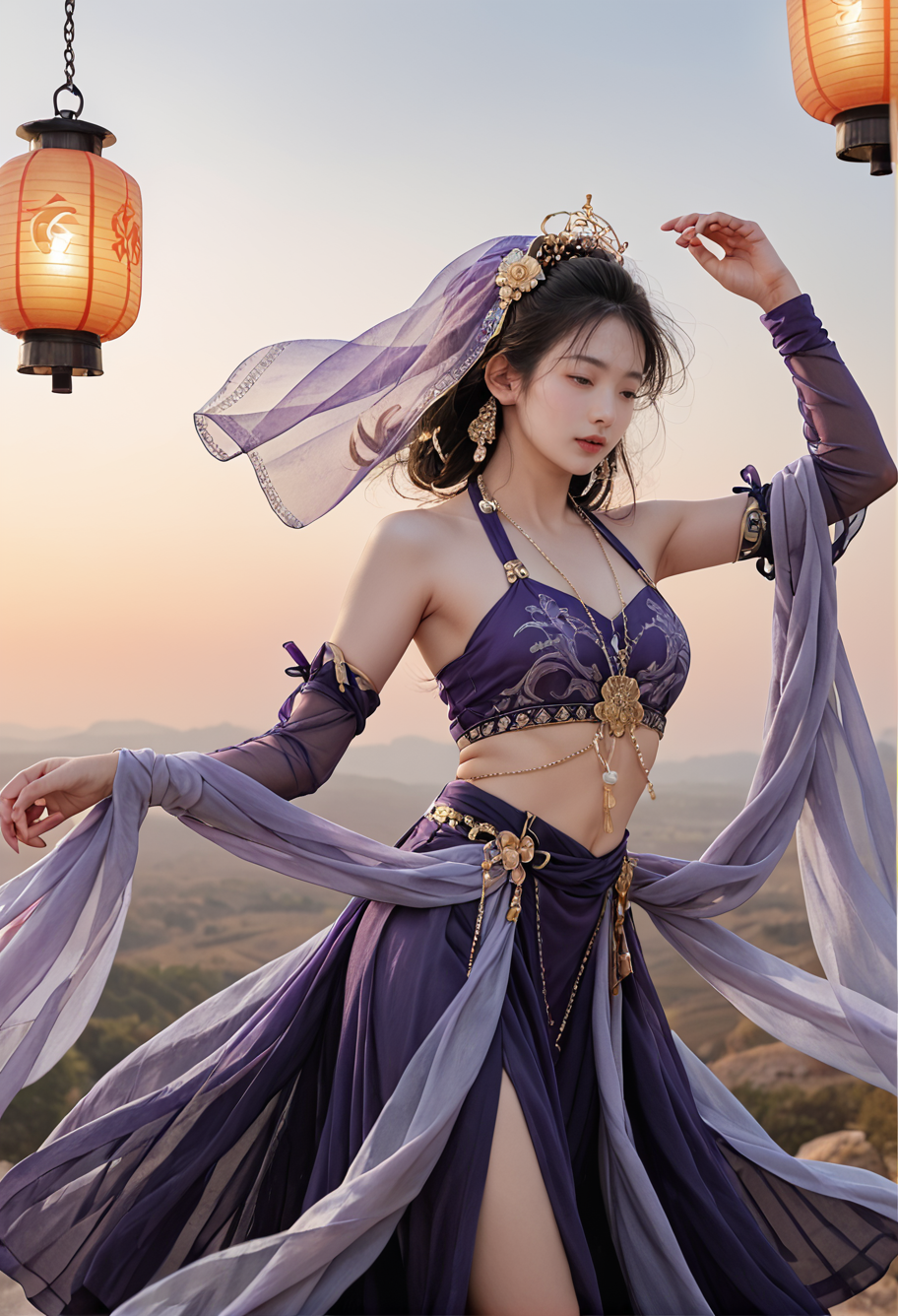 29457-4037301512-1girl,solo,hair ornament,dancing,,ruanyi0757,detached sleeves,jewelry,purple dress,see-through,shawl,veil,sky lantern,_lora_0757.png